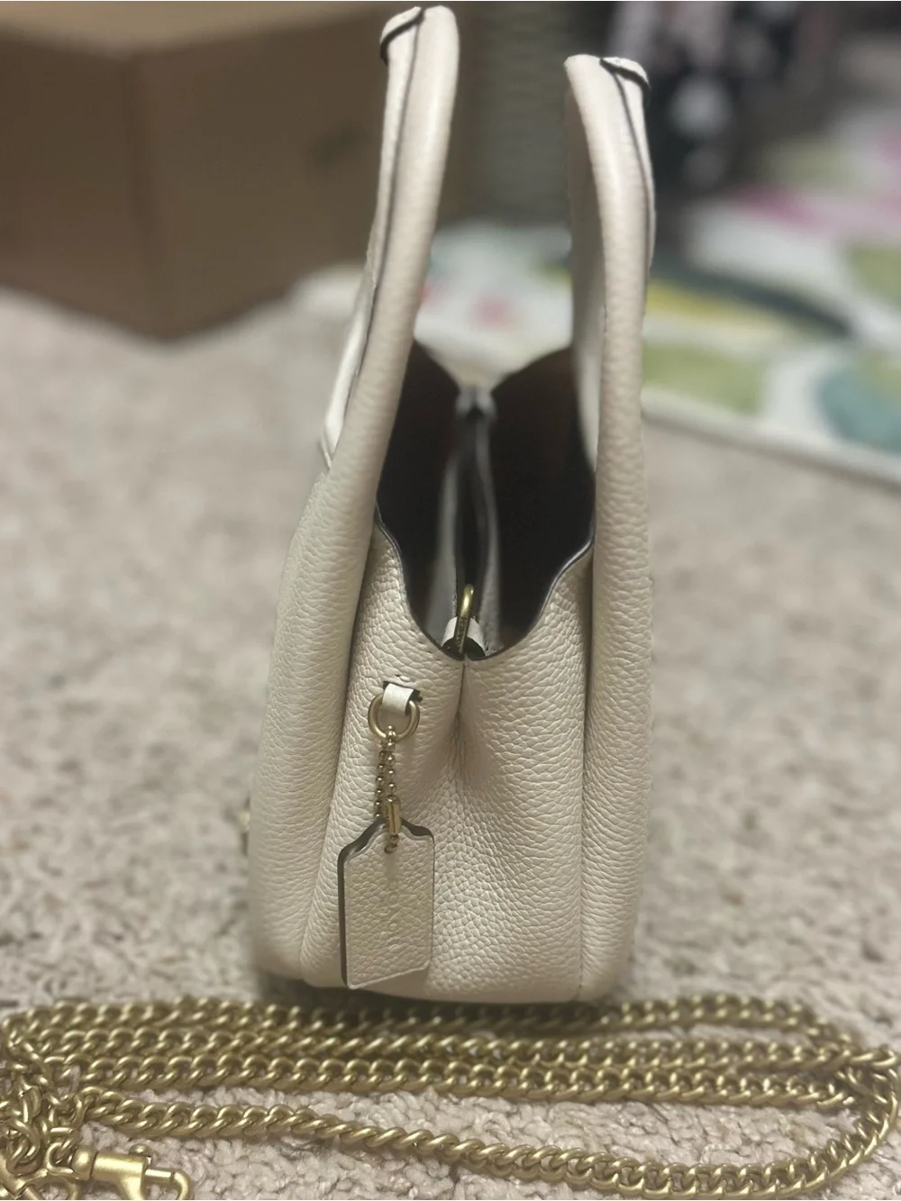 Coach White Pebbled Leather Mini Top-Handle Bag with Gold Accent